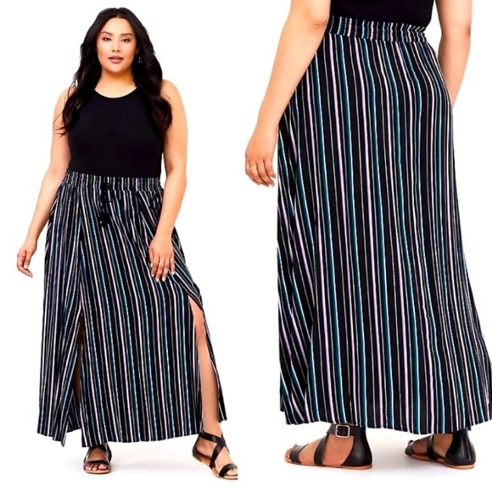 Torrid Black and Blue Striped Maxi Skirt Size 0